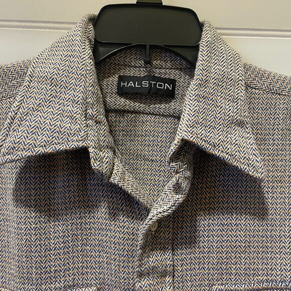 Halston Wool Blend Plaid Button Down Long Sleeve Shirt - Picture 3 of 10